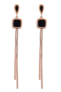 Oorbellen Elegant Druppel Vierkant RVS - Rose Goud Zwart