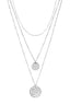 Necklace 3-layer Coins Hammered Stainless Steel-Silver